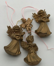 Vintage Christmas Ornaments Hard Plastic Gold Angles Set of 3 & Small Angel
