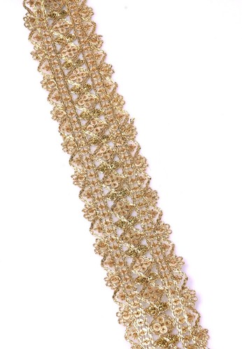 FCL 1 Mtr Metallic Gold Sequence and Embroidery Indian Trim Lace Saree Border - Picture 34 of 39