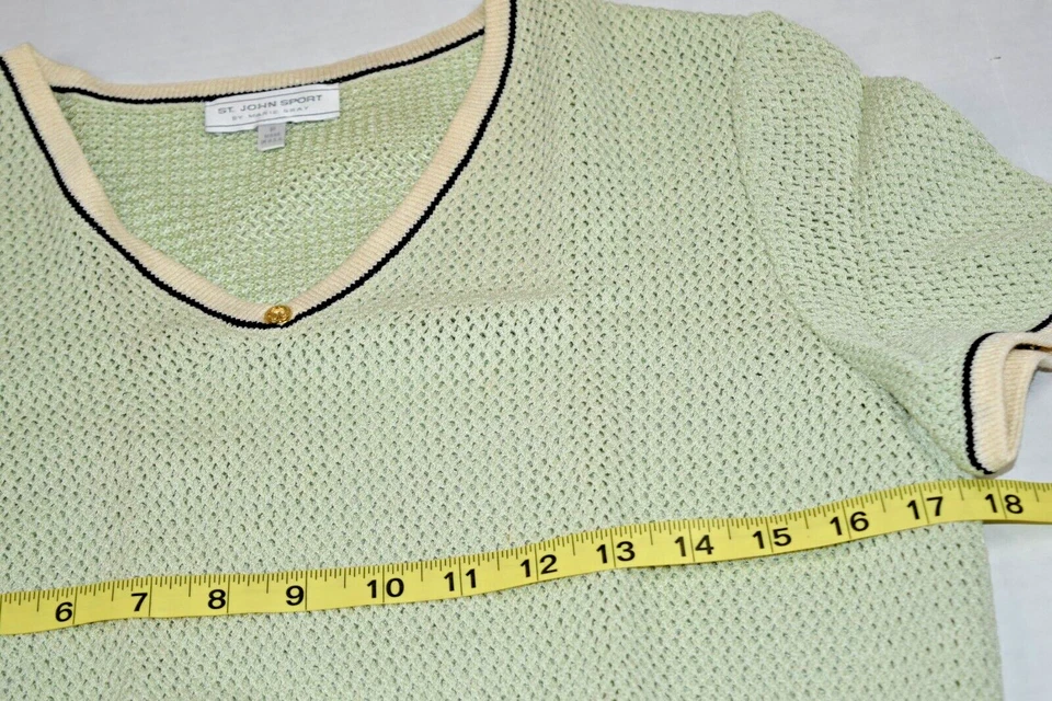 Vintage St John Knit Sweater Size S/M 80s Pale Mint Green Ivory Black Trim - Image 4 of 4