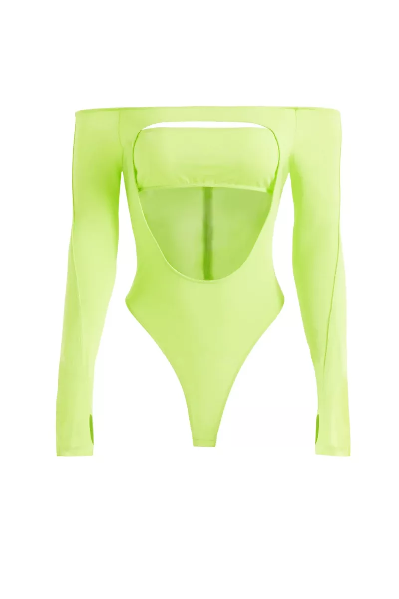 MUGLER X H&M SEXY ACID GREEN CUT OUT BODY SUIT UK 8 EU 36 US 4 SMALL BNWT  RARE