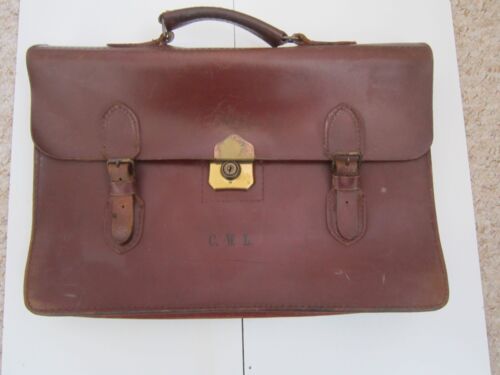Valigetta vintage in pelle marrone con tasca con cerniera documento 2 chiavi inc. serratura cheney - Foto 1 di 16