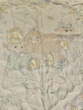 Vintage Precious Moments Handmade Pink Eyelet Trim Baby Crib Quilted Blanket