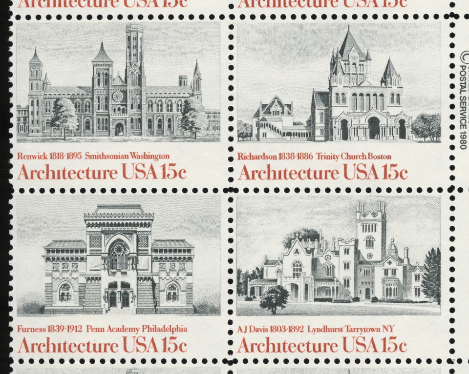 US American Architecture, Plate Block of 16 1980 15¢ Stamps (Scott # 1841a) MNH - Image 2 of 3