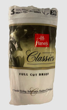 Vtg Mens Hanes Classics White Full Cut Briefs 3 Pack Size 38 New Old Stock