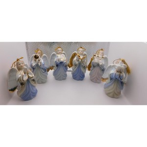 Christmas Angel Ornaments Set of 6 with Gold Accents Preowned