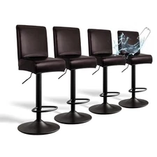 PU Leather Bar Stool Covers with Backs, 4 Pack Stretch 4 PCS Dark Brown