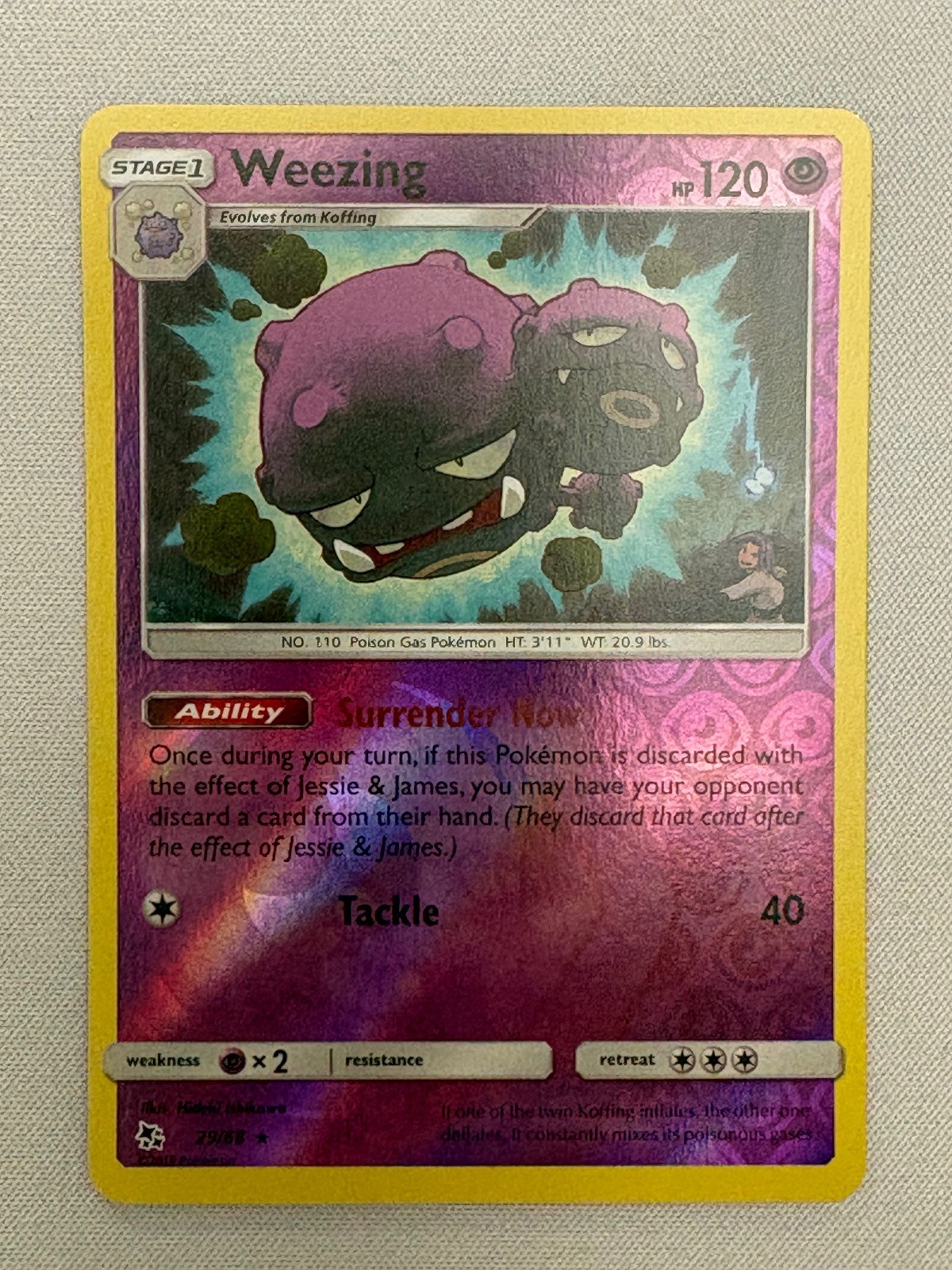 WEEZING 29/68 RARE HIDDEN FATES POKEMON REVERSE HOLO LP