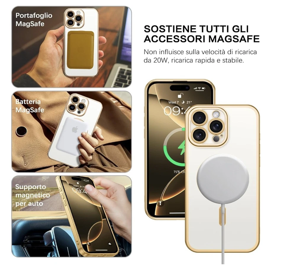 VENINGO - Custodia MagSafe per iPhone 16 Pro Max, oro trasparente, antiurto, ... - Immagine 4 di 4