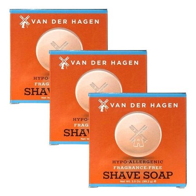 Van Der Hagen 3-Pack Unscented Shave Soap 3.5oz Hypo-Allergenic Shea Mango Cocoa
