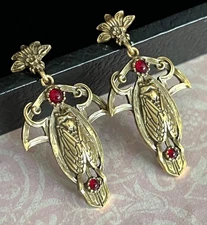 Egyptian Art Nouveau Revival Scarab Earrings Huge Rhinestone Beetles