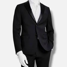 Calvin Klein Men's Black Skinny-Fit Wool Blend Tuxedo Suit Jacket Size 36S