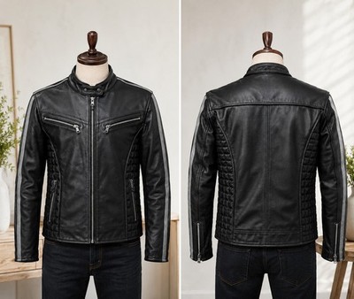 Xelement Black Leather Motorcycle Jacket Mens M Zip Out Quilted Liner Biker