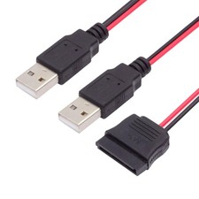 1FT Dual USB 2.0 to SATA Adapter, 15Pin 5V Power, 2.5 inch HDD SSD Cable Cord