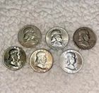 6 Coin Lot  of 1957 Franklin Half Dollars  90% Silver