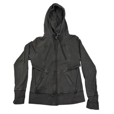 Lululemon Hoodie Womens 12 Gray Stripe Full Zip High Neck Raglan Pockets Yoga