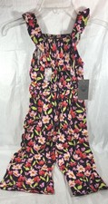 Vince Camuto Girl's 100% Rayon Ruffle Floral Sleeveless Jumpsuit - Black - Sz 4