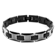 Tungsten Carbide Black Satin Polished Link Bracelet 8.5"