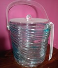 3pc Handled Ice Bucket Clear Acrylic aqua Color Stripes 8" Tall Summer Modern — photo 1