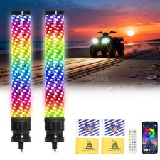 2PCS 2FT Spiral LED Fat Whip Light Antenna RGB Chasing For Can-am X3 RZR UTV ATV