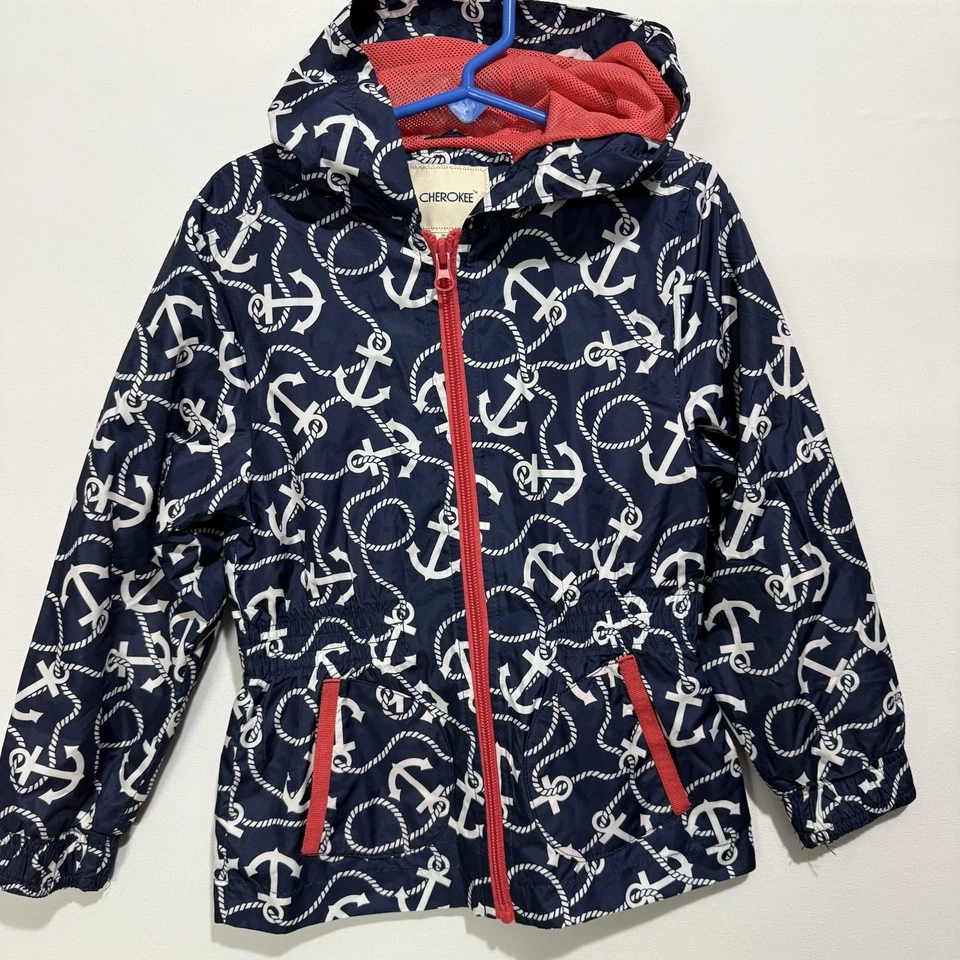 Cherokee Kids Nautical Anchor Rain Jacket Blue White Youth Size XS - Image 2 of 4