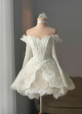 Princess Short Wedding Dresses Bohemian Lace Appliques Long Sleeves Bridal