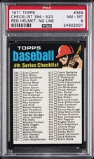 1971 TOPPS RED HELMET, NO LINE #369 CHECKLIST 394-523 PSA 8
