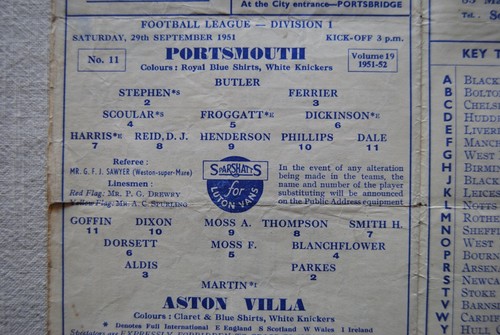 1951-52 Portsmouth v Aston Villa Football Programme 29 September 1951 - Picture 7 of 12
