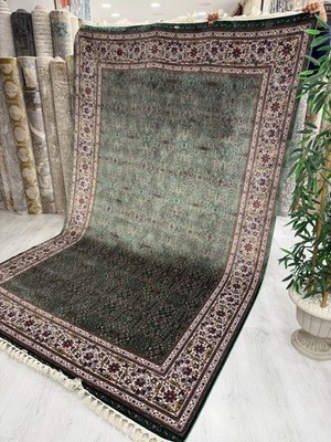 7x10 Silk Area Rug Persian Style Green Oriental Luxury Handmade Fringe