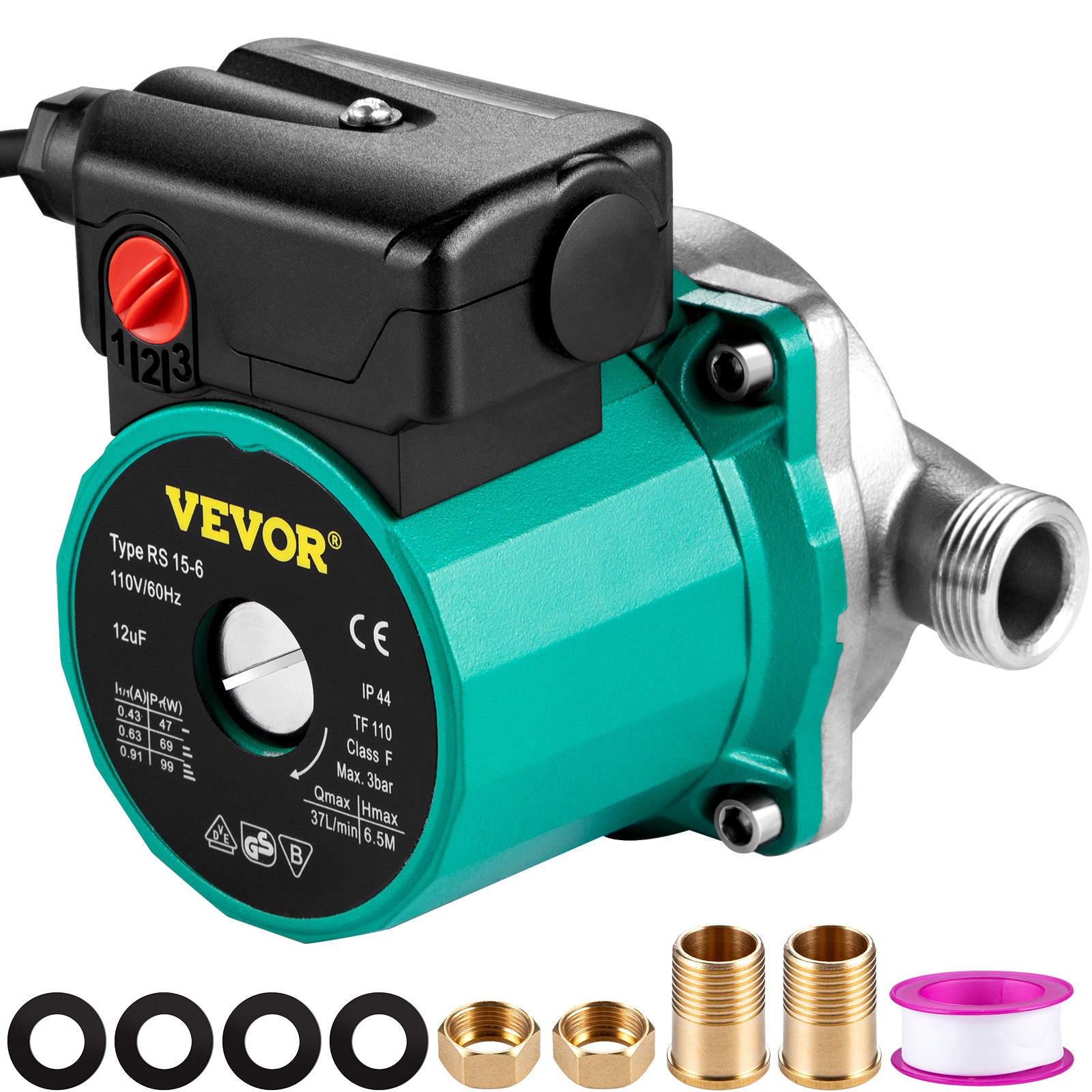 Hot Water Circulation Pump Circulator Pump 93W 110V NPT3/4" to 1/2NPT