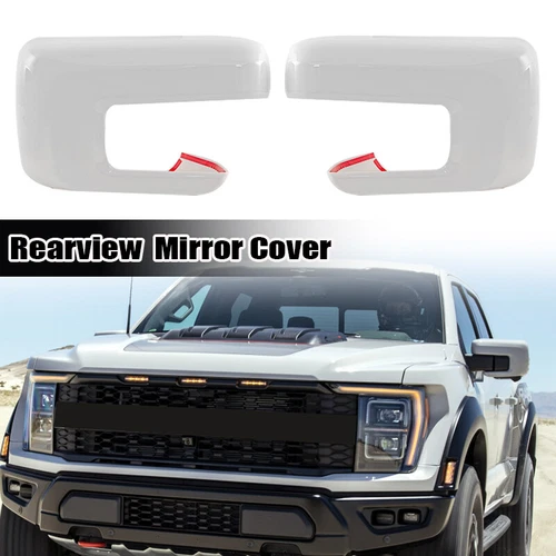 Pair For 2021-2024 Ford F150 Mirror COVERS CAP Overlays W/Turn Signal Hole White