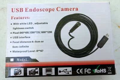 USB Endoscope Camera Waterproof with LED Light Support Video Record 10MM