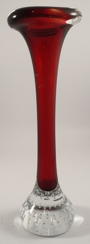 Vintage Aseda Glasbruk Made In Sweden Red Colors Art Glass Vase.
