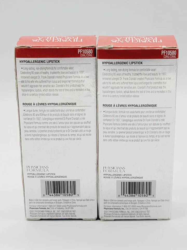 Physicians Formula Hypoallergenic Lipstick #PF 10580 CORAL 0.14 oz. QTY:2 - Image 4 of 4