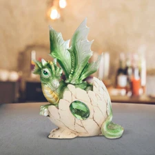 August Birthstone Green Dragon Baby Hatching From Egg 4"H Fantasy Figurine