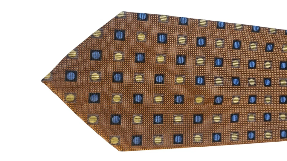 Corbata para el cuello Fusion hecha a mano azul bronce para hombre 100 % seda geométrica de lujo Foto 3 de 4