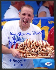 Joey Chestnut SIGNED 8x10 Photo Nathans Hot Dog Champ PSA/DNA MLE AUTOGRAPHED