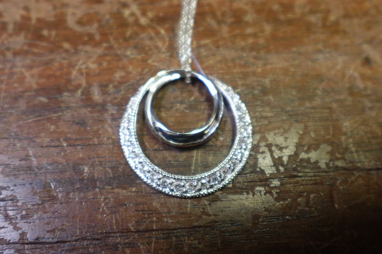 925 Solid Sterling Silver Double Circle Pendant 9… - image 3