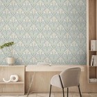 Art Deco Bellflower Wallpaper Geometric Leaves Floral Vinyl Muriva M66124 Sage