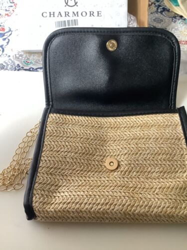 CHARMORE Crossbody Bag for Women Small Straw Beach Shoulder One Size, Black - 第 4/6 張圖片