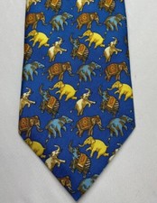 Vtg 90's Burberrys Men's Neck Tie Blue/Elephants 100 Silk Made in England