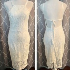 Lulus White Lace Bodycon Midi Dress Size Small Criss Cross Open Back NWT
