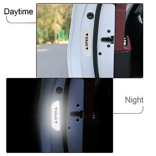 4PCS White Car Door Open Warning Reflective Stickers Night Safety Luminous Decal - Picture 4 of 10