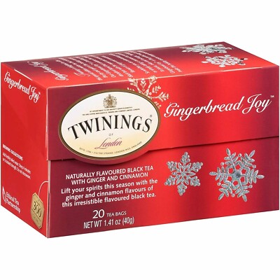 Twinings of London GINGERBREAD JOY Black Tea 20-Bag Individually Wrapped BB 8/26