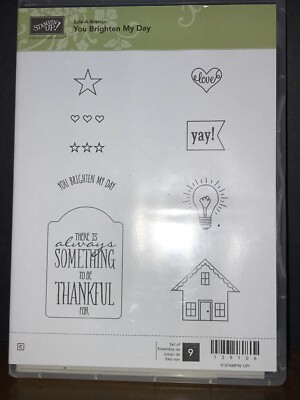 Stampin Up YOU BRIGHTEN MY DAY Rubber 9 Stamp Set YAY LOVE HEART STARS ...