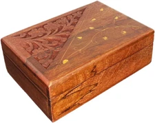 Mango Wood Engraved Box with Brass Inlays