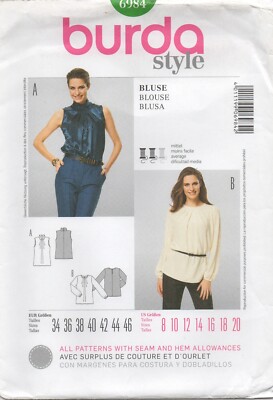 Burda Schnittmuster 6984 Top Bluse geraffter Kragen Ausschnitt Falten Gr. 8 - 20 NEU