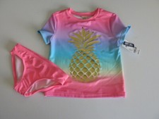 Oshkosh Little Girl's 4/5 2 Pc Rash Guard S/S Tankini Swimsuit Pineapple Pink