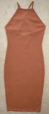 Womens dress Iris bodycon ribbed Small brown cross back stretchy knee length