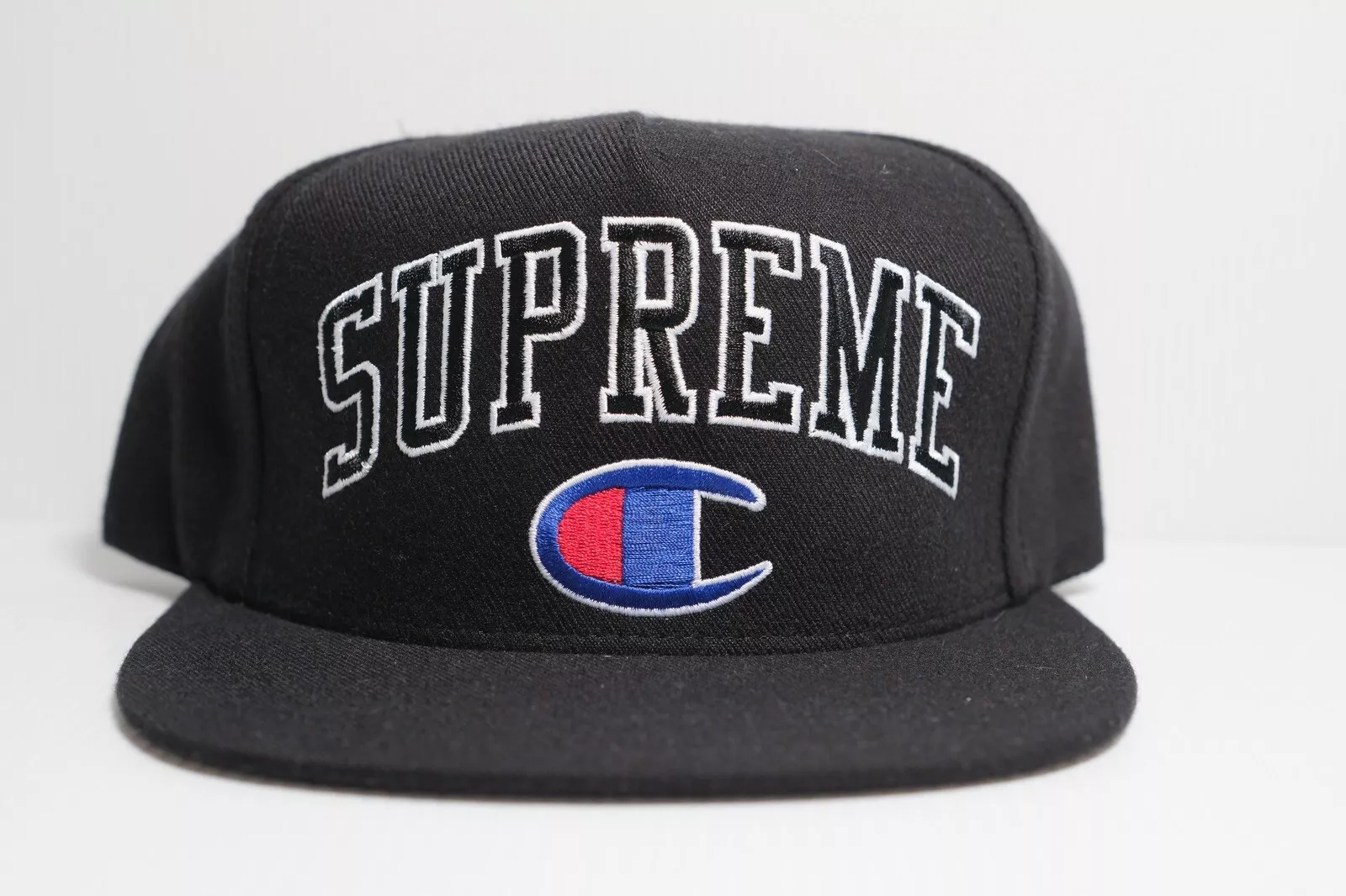 CASQUETTE SUPREME FW14 CHAMPION 5 PANNEAUX NOIRE NEUVE AVEC ÉTIQUETTES LOGO BOÎTE DEADSTOCK