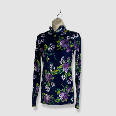 $625 Richard Quinn Women's Purple Floral Velvet Top Size UK 12 US 8